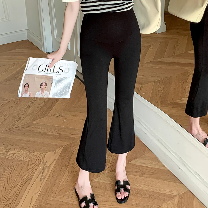 OOTD 24SS Spring Summer Fashion Thin Modal Maternity Legging Belly Support Flare Boot Cut Cropped Pants for Pregnancy Women Y2K