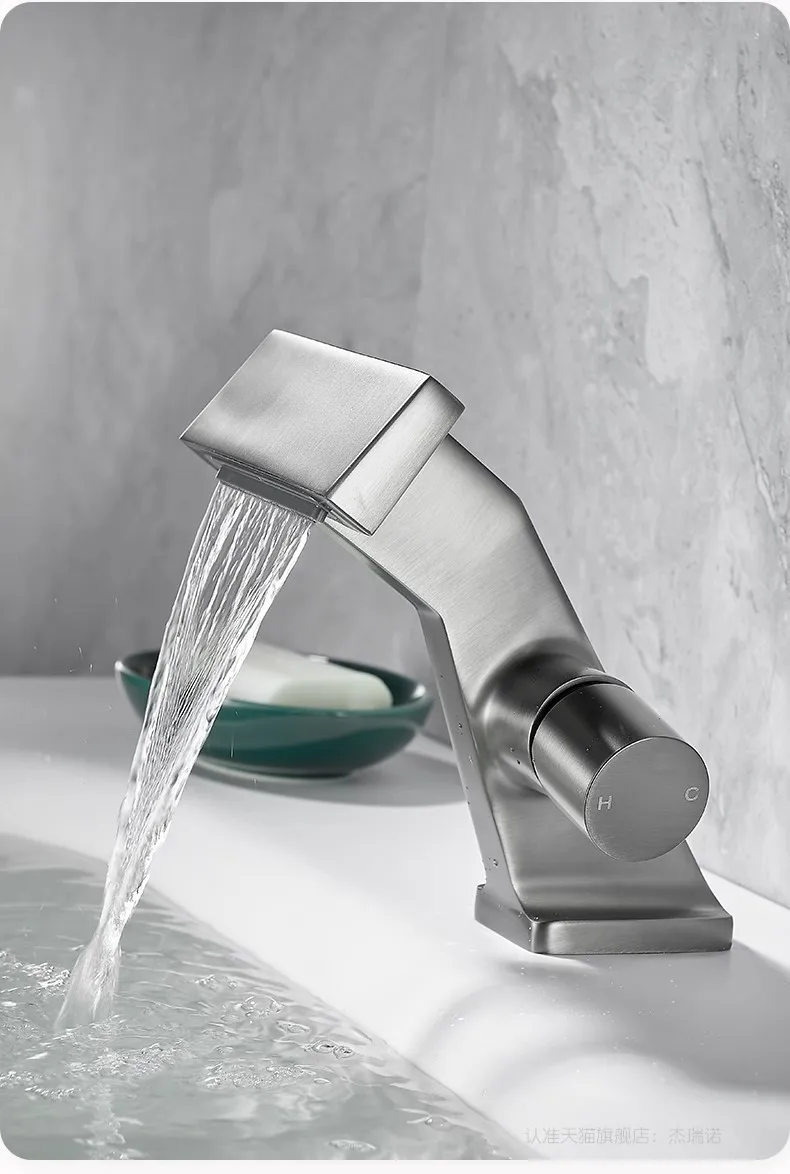 Description Picture 6 of itemNew Bathroom Basin Faucet Gray Single Lever hot and cold Waterfall Crane Brass Sink mixer Black Chrome Gray Tap