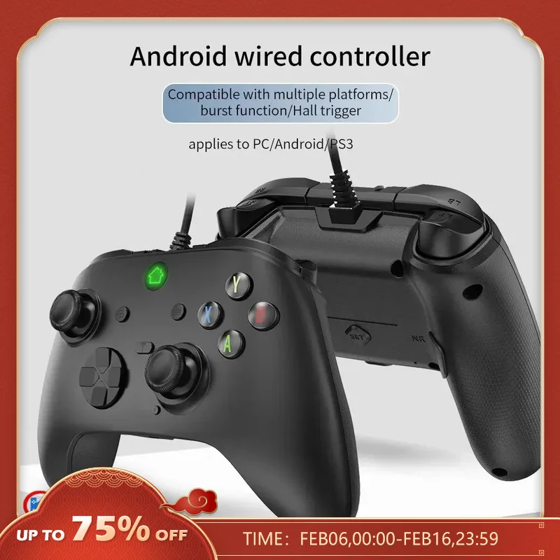  Wired Game Controller for PC PS3 Android TV-BOX Gamepad Joypad with Hall Trigger Dual Vibration Programmable Keys Turbo Button 