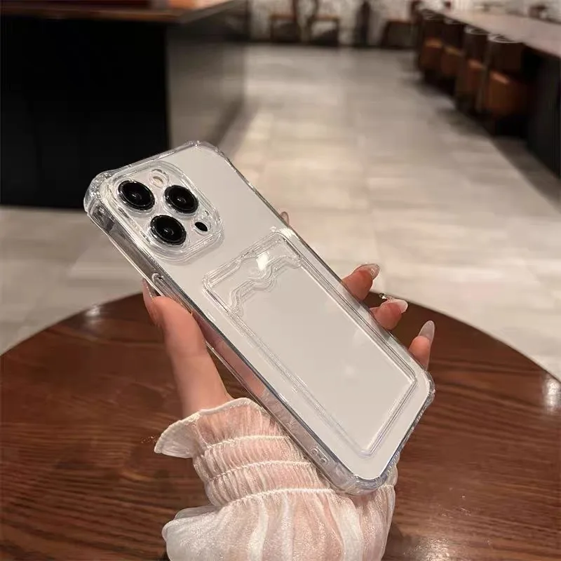 Durable Clear Shockproof Soft TPU Card Holder Phone Case