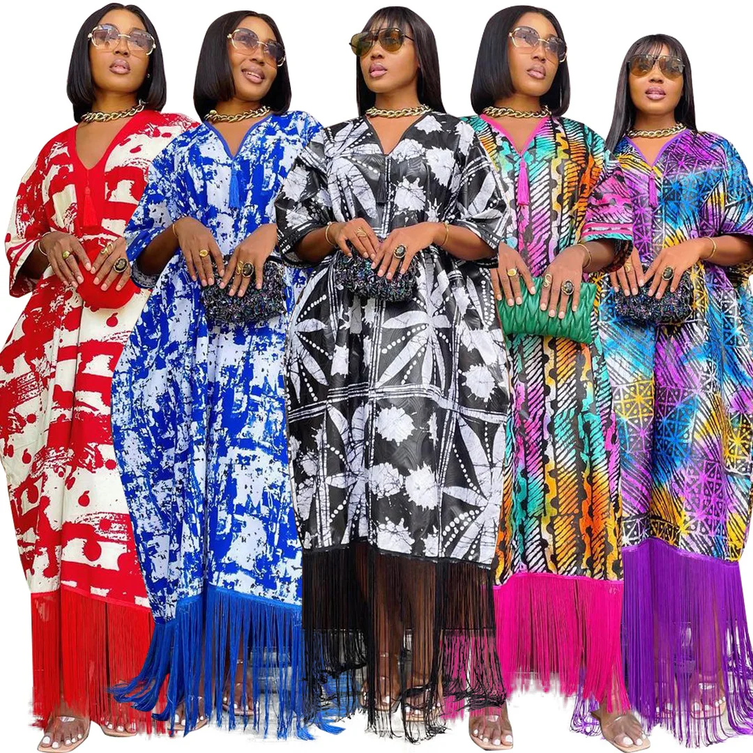 

2023 African Dresses for Women Tassels African Fashion Boubou Dashiki Ankara Outfits Evening Gown Abayas Printing Kaftan Robe