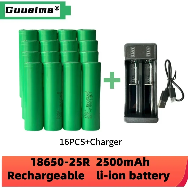 Rechargeable Lithium Battery 3.7V 18650 2500mah 25R 20A Battery Scrap for Screwdriver Flashlight