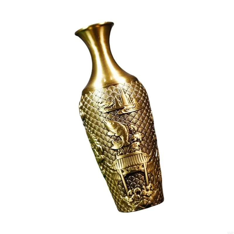 A52C Grand Brass Vases with Traditional Chinese Dragon Phoenixes for Collectors 3