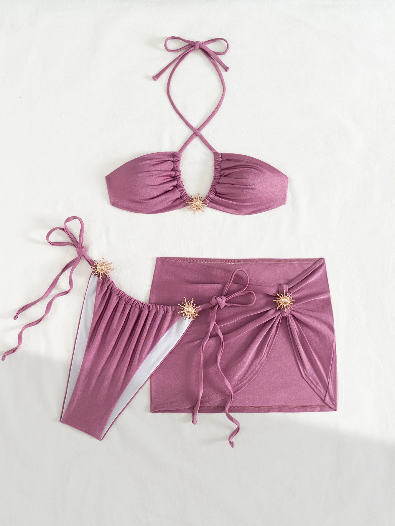 3 Pieces Bikini Set Push Up Bikini 2025 Sexy Women Swimsuit Shiny Skirt Female Swimwear Brazil Bathing Suit Beachwear Cover Ups