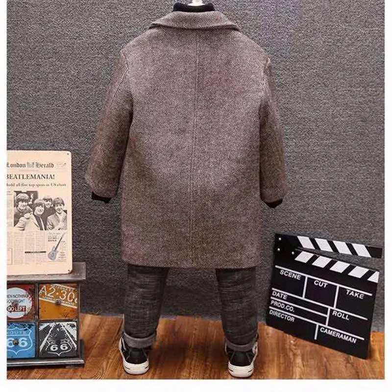 Coat Boys Spring Woolen Autumn New Fashion Solid Turn Collar Outwear 4-16T Children Overcoat High Quality