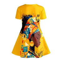 Robe T-shirt imprimée style africain pour fille, robe décontractée jaune de style ethnique pour enfant, idéale pour un cadeau d'anniversaire, ensemble décontracté 3