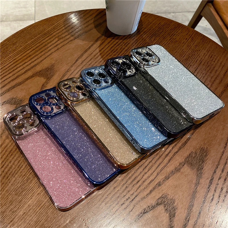 iphone 11 Pro Max  lifeproof case Glitter Square Plating Blue Case For iPhone 13 Pro Max 11 12 Mini XR X XS Max 6 6S 7 8 Plus SE 2020 Shockproof Transparent Cover iphone 11 Pro Max clear case