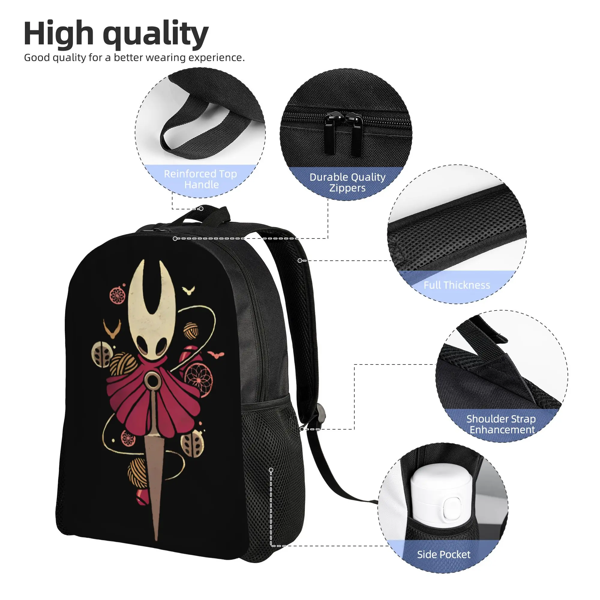 Hollow Knight Silksong 캐주얼 배낭 야외 고등학교 하이킹 여행 남성용 여성용 Hallownest Daypack 대학 숄더백