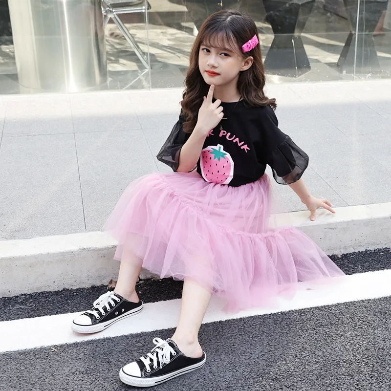 용수철 다목적 하프 스커트, 여아용 댄스 스플라이싱 메쉬 플러피 스커트, 6 월 1 일 공연, 여름 가을 겨울 신상