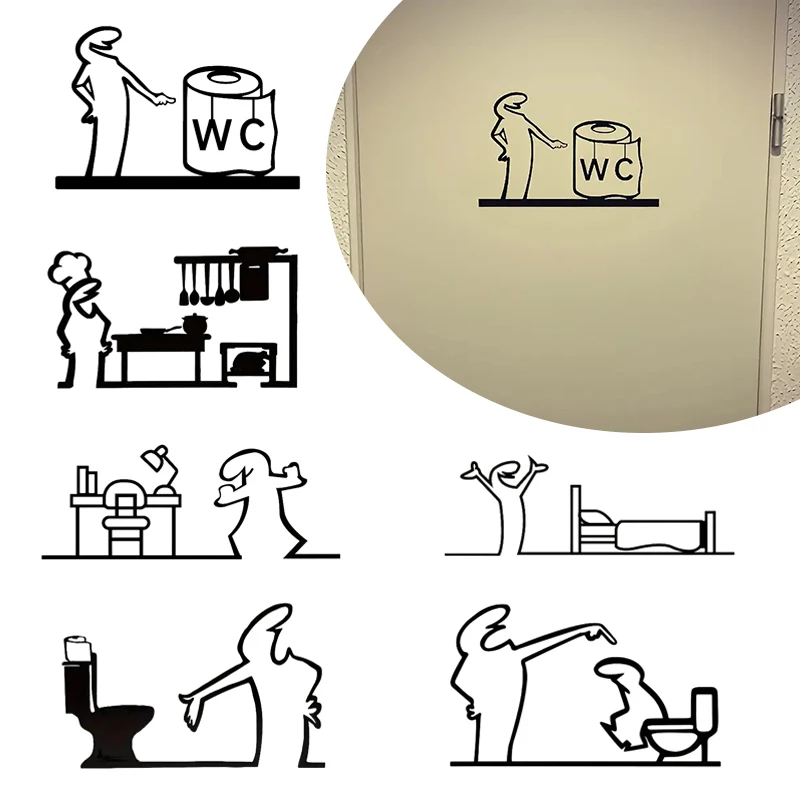 1pc Minimalist Line Art Stickers Door Sticker Bedroom, Kitchen, Bathroom Sign Cartoon Character Design Home Decoration