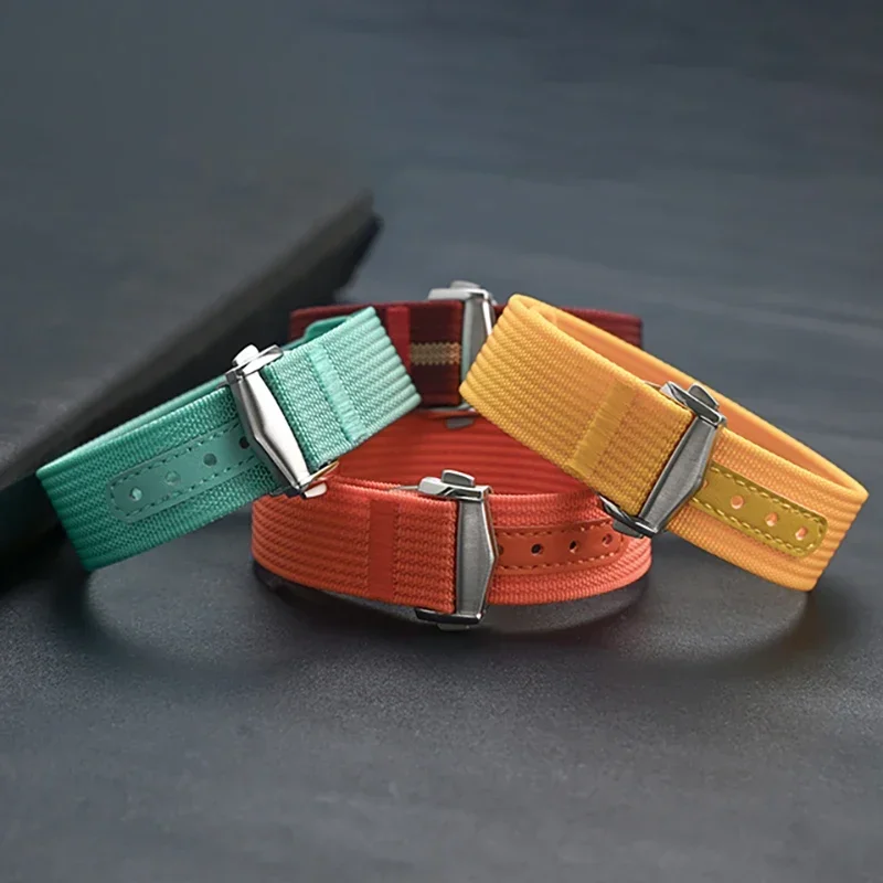 Versatile Ribbed Nylon Waterproof Watch Strap with Folding Buckle - Sporty & Stylish
