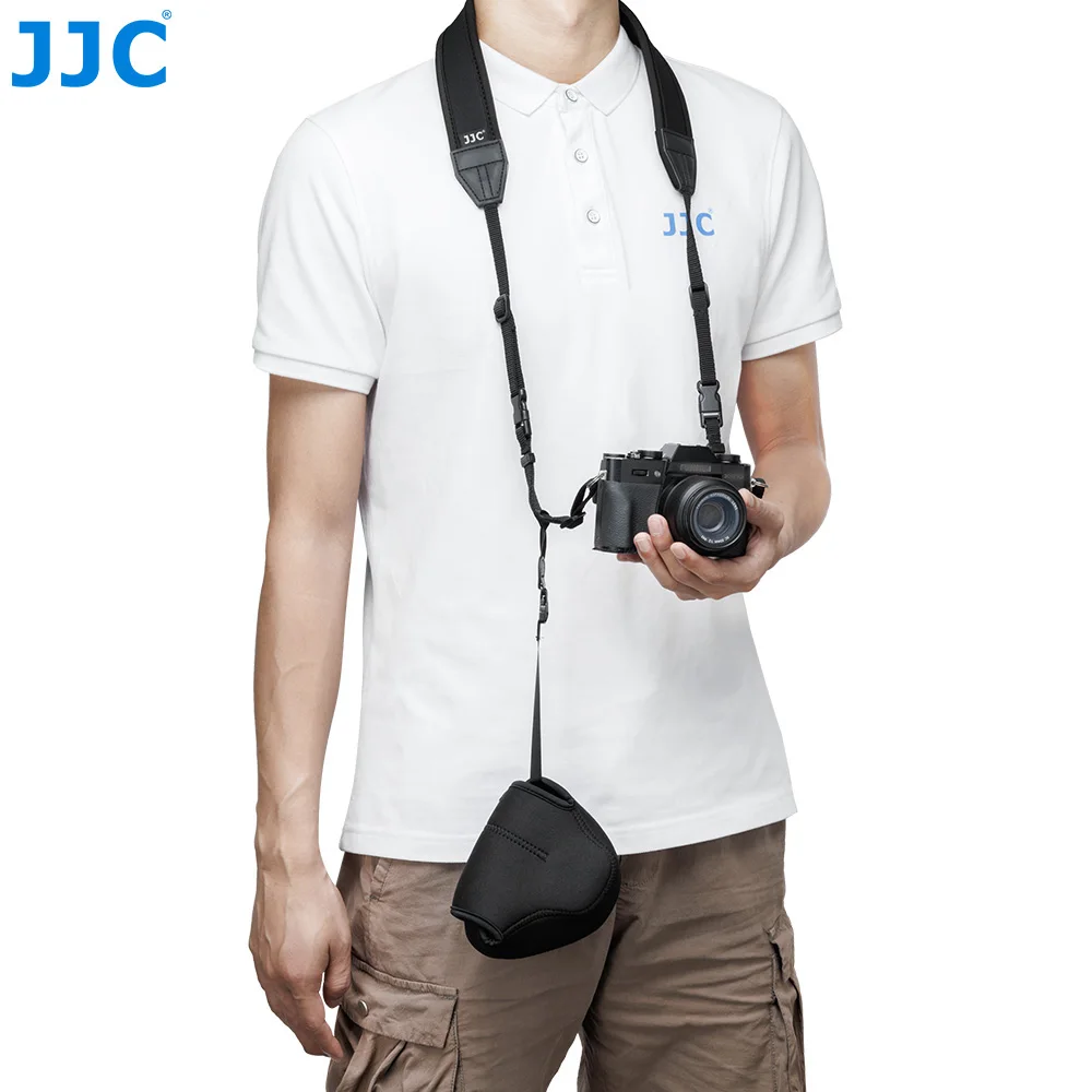 JJC 부드러운 네오프렌 카메라 파우치 컴팩트 가방,  ZV-E10 A6500, A6400, A6300, A6100, A6000 용, 분실 방지 내부 스트랩 보호대