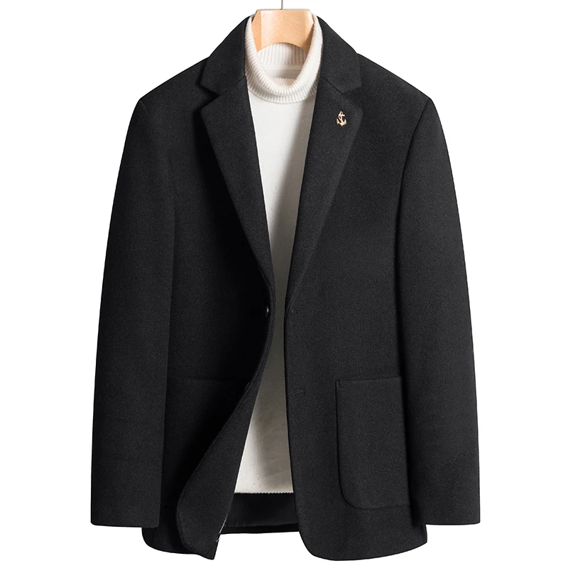 

Short Section Wool Coat Mens Autumn and Winter Wool Tweed Suit Male Thickened Section of Solid-coloured Tweed Suit Jacket Men