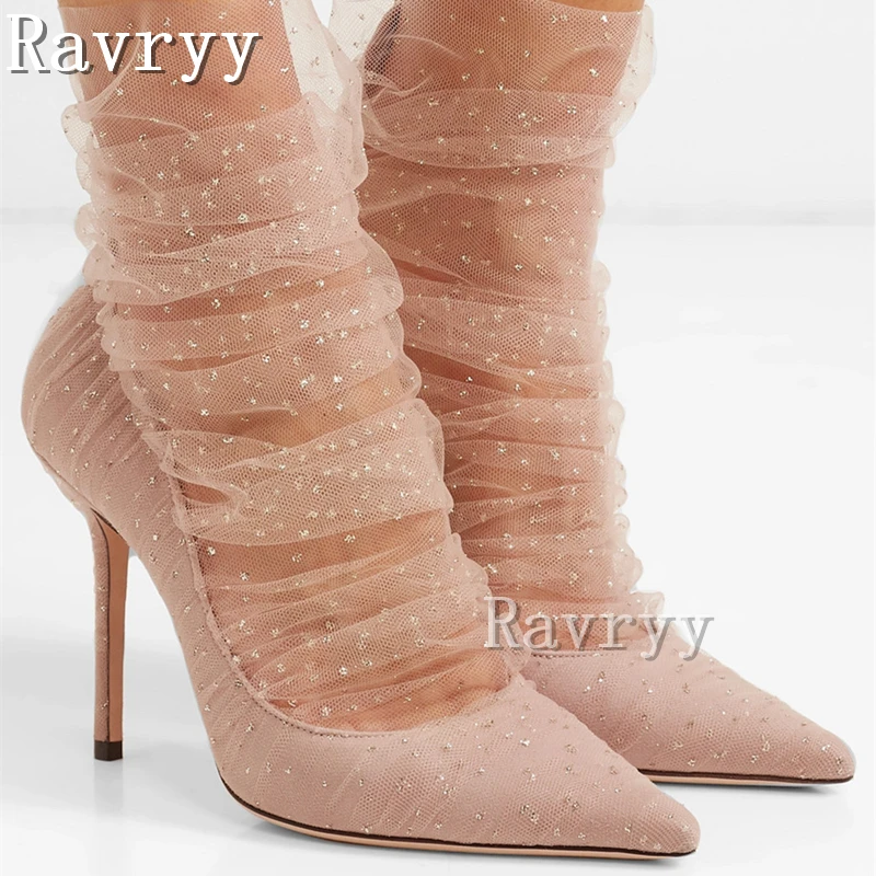 

Autumn 2023 New High-Heeled Shoes Sexy Black Diamond Mesh Lace Pointed Toe Fairy Shoes Wedding Banquet Women's Stiletto