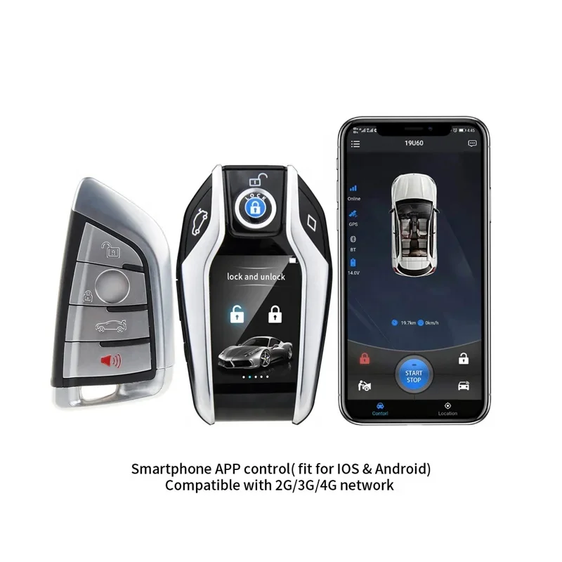 차량 경보 시스템 2웨이 리모컨 버튼 LCD 스마트 자동차 키 PKE 자동 잠금 및 해제 리모트 스타터 푸시 스타트 스톱 엔진
