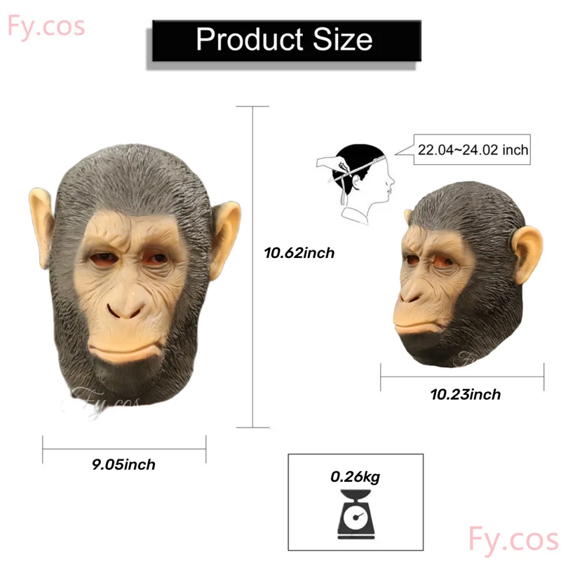 Monkey Mask Novelty Special Use Funny Gorilla Chimp Animal Full Face Latex Halloween Rave Cosplay Adult Men Disguise Costume