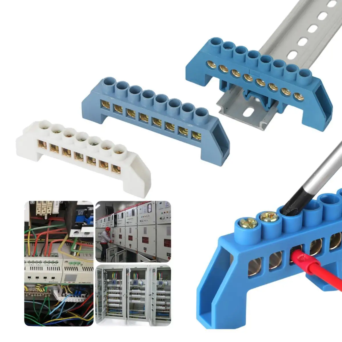 Brass Screw Grounding Bridge Terminal Block Connector Blue White Green Zero Line 4Pin 6Pin 8Pin 10PiN 12PiN Earth And Neutral wire connectors,din rail terminal block,jumper bridge