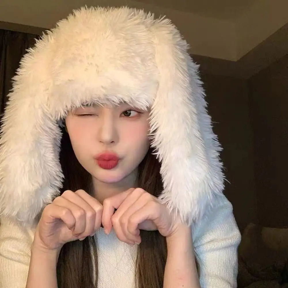 Acrylic Fiber Long Rabbit Ears Winter Hat for Girls