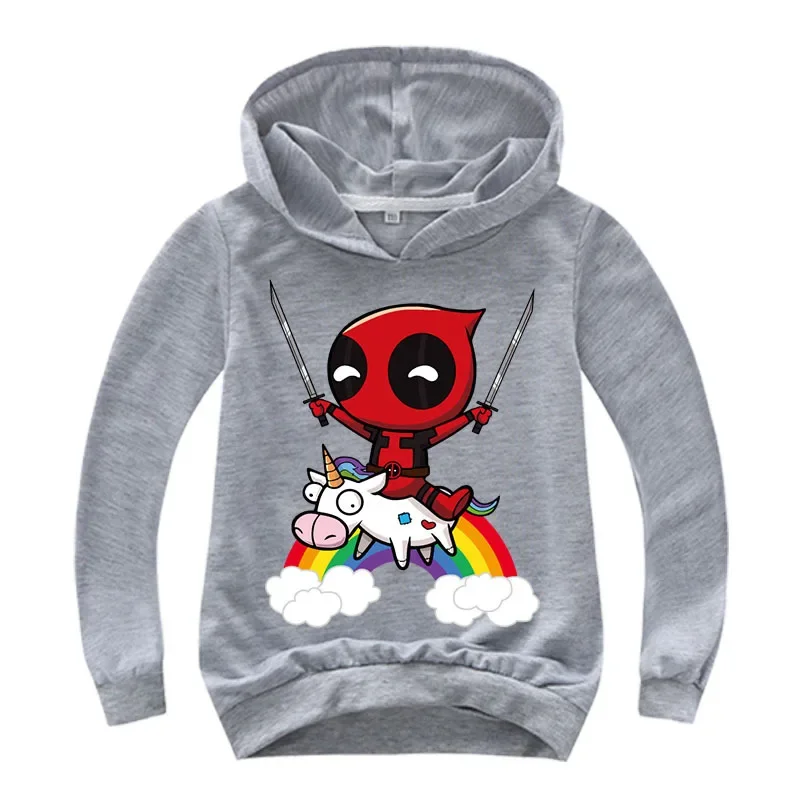 Children T Shirts Baby Boys Girls Sweatshirt Cartoon Marvel Deadpool Rainbow Unicorn Print Kid Hoodies Clothing Tops Tee Costume