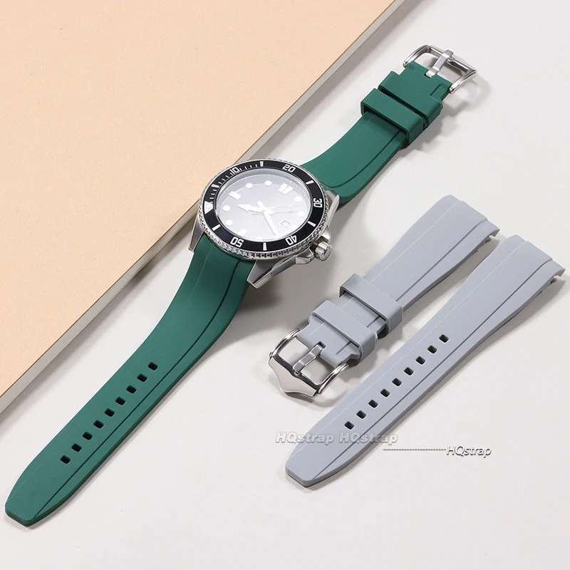 Curved End Silicone Diving Watch Band - Premium Rubber Strap for Water Sports (20mm/22mm)