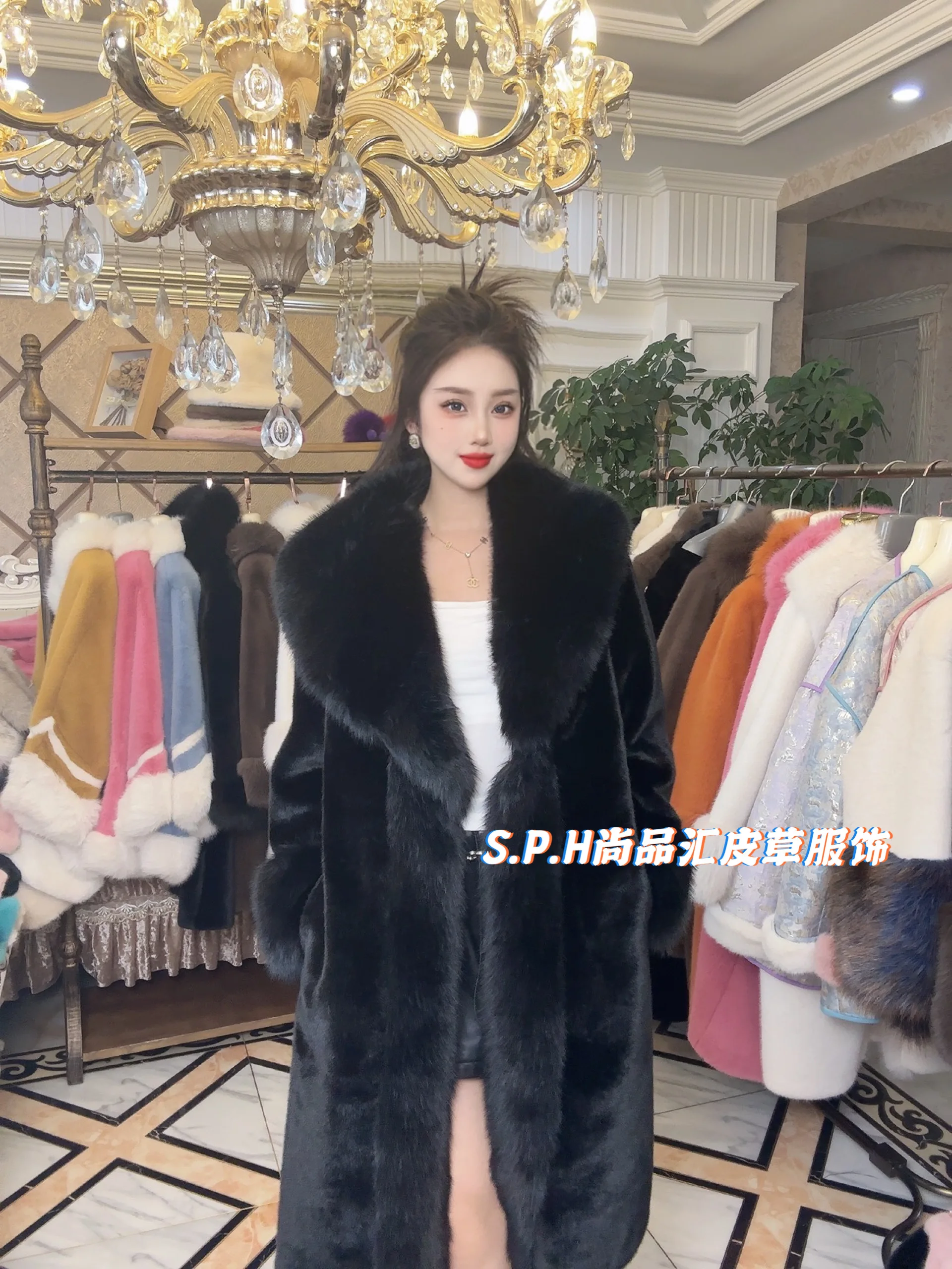 Fox Fur Long Placket Thickened Faux Fur Coat for Women Winter New Ladies Fashion with Big Fur Collar Slimming Marten Overcoats