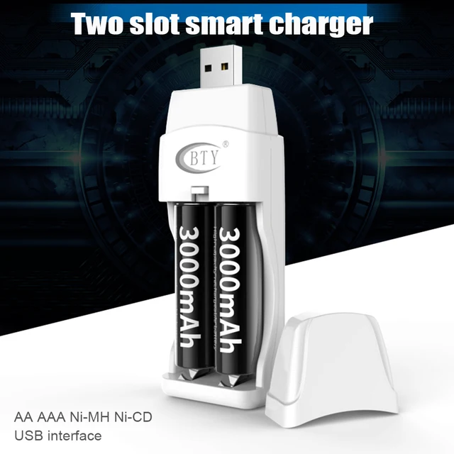 2 Slots USB Battery Charger For AA / AAA Batteries 1.2V Universal Rechargeable Ni-MH Ni-CD Battery Charge Adapter Charging Tools 1
