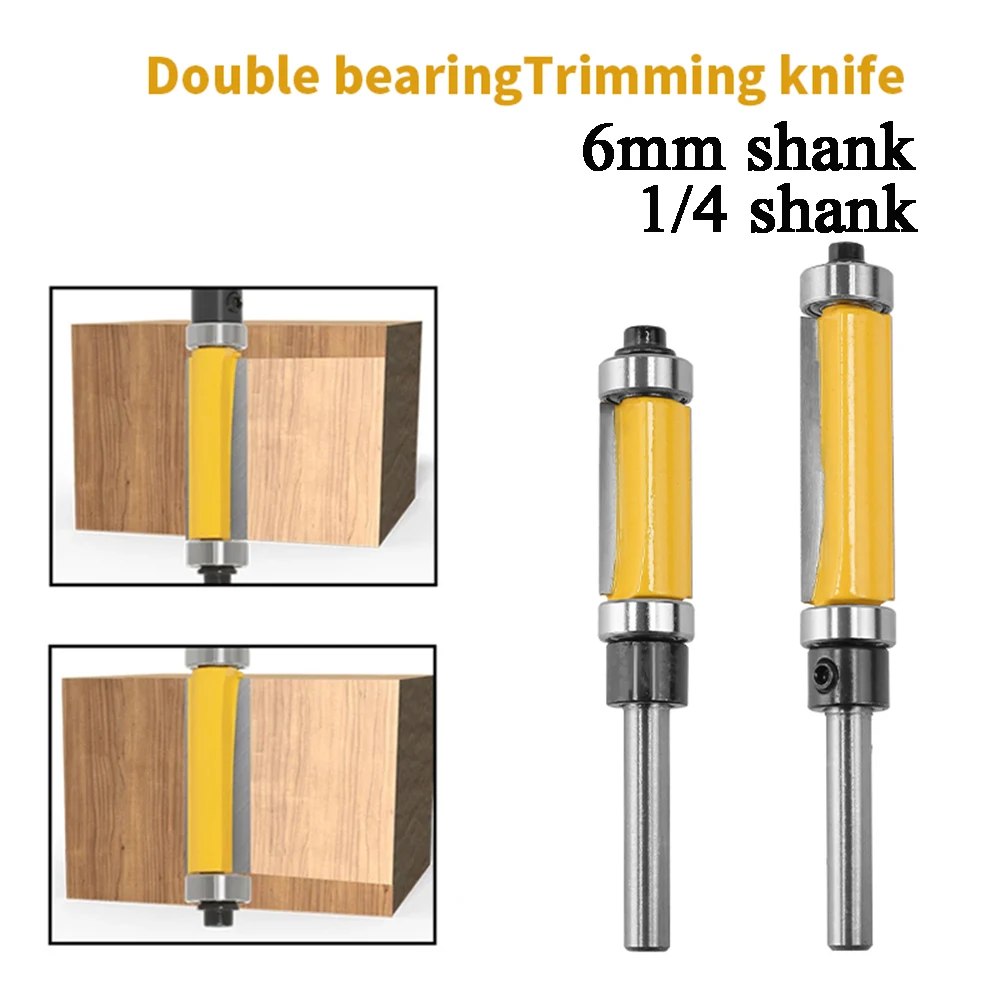 

1PC 1/4" 6.35MM 6MM Shank Milling Cutter Wood Carving Double Bearing Trimming Cutter Double Edge Straight Router Bit Woodworking