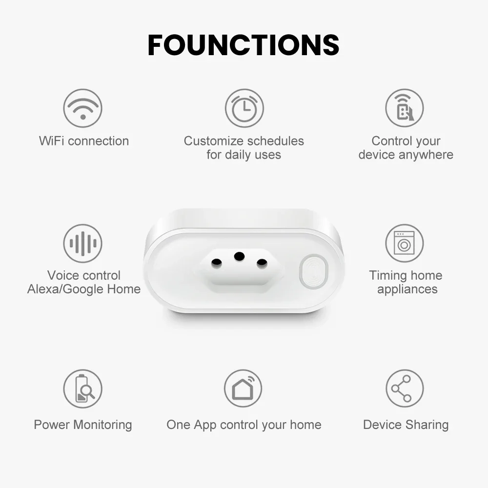 Brazil Tuya Wifi Socket Adaptador De Soquete Inteligente 16A Suporte Smart Life App control Alexa Google Home Controle vioce 4