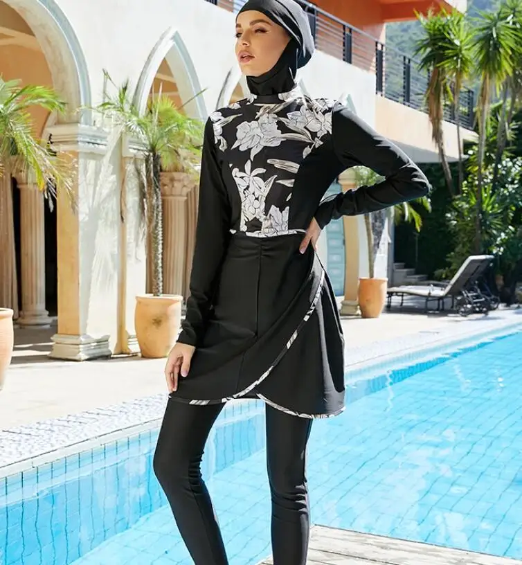 Abaya 여성 무슬림 수영복, 히잡 무술만, 무슬림 수영 세트, 적당한 수영복, 3 피스 세트, 2024 여름