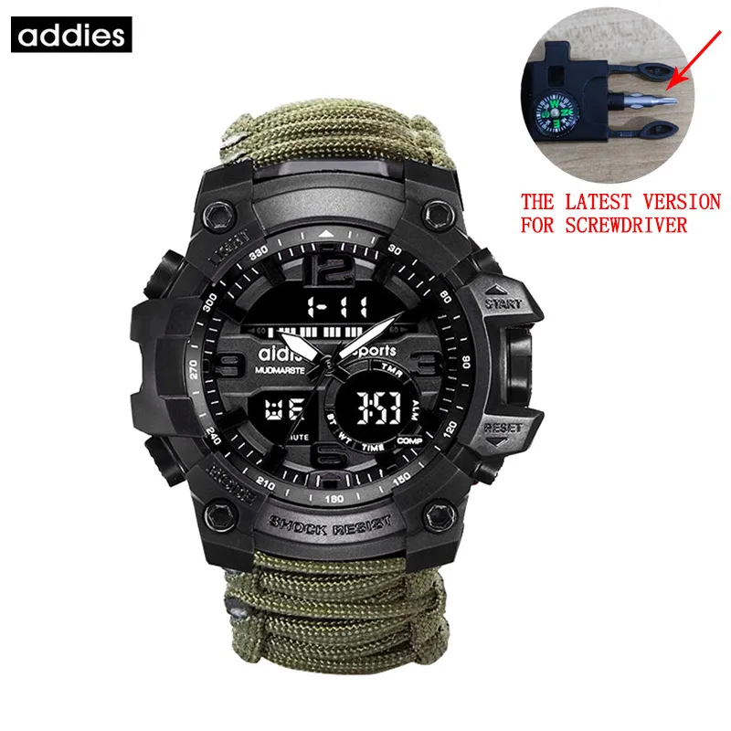 ADDIES Men Military Sports Digital Watches Compass Outdoor Survival Multi-function Waterproof Men's Watch Relogio Masculino 