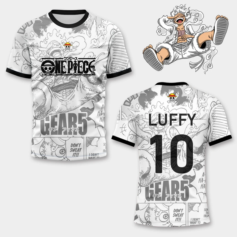 One Piece Luffy Gear 5 Nika Manga-Stil 3D Fußballtrikot Herren Anime Fußball-T-Shirt Sommer Kinder Fußballtrikot
