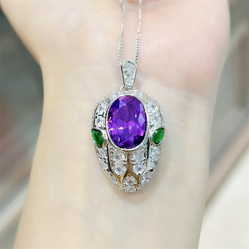Crystal Purple Snake Pattern Necklace Ring Earrings For Women Jewelry Set 925 Silver Lady Gift