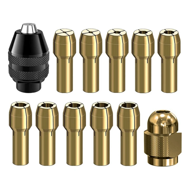 

12 Pcs Brass Drill Chuck Collet Set Accessories Parts Keyless Chuck 1/32In To 1/8In Replacement 4485 4486 Change Nut