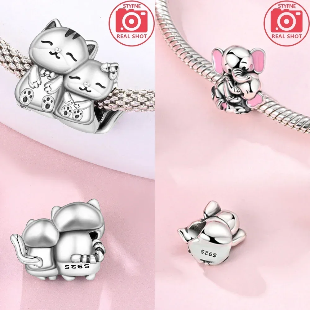 원래  귀여운 애완견 개 고양이 곰 코끼리 펜던트 비즈 맞는 팔찌 여성을위한 보석 만들기 DIY 생일 파인 선물