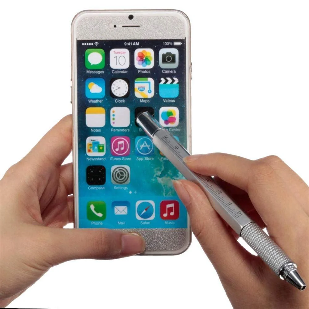 Multi Tool 6 In 1 Touch Ballpoint Stylus Pen With Spirit Level Ruler Screwdriver Office School Supplies