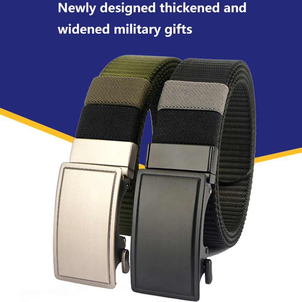 Rotating Automatic Buckle Double-Sided Nylon Belt For Men'S High-Quality Business Waistband Without Teeth Thickened Belt A3534