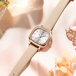 Women's Minimalist Rose Gold Leather Watch - Fashionable Square Dial, 3ATM Waterproof Quartz Movement (2491 - B - FF)