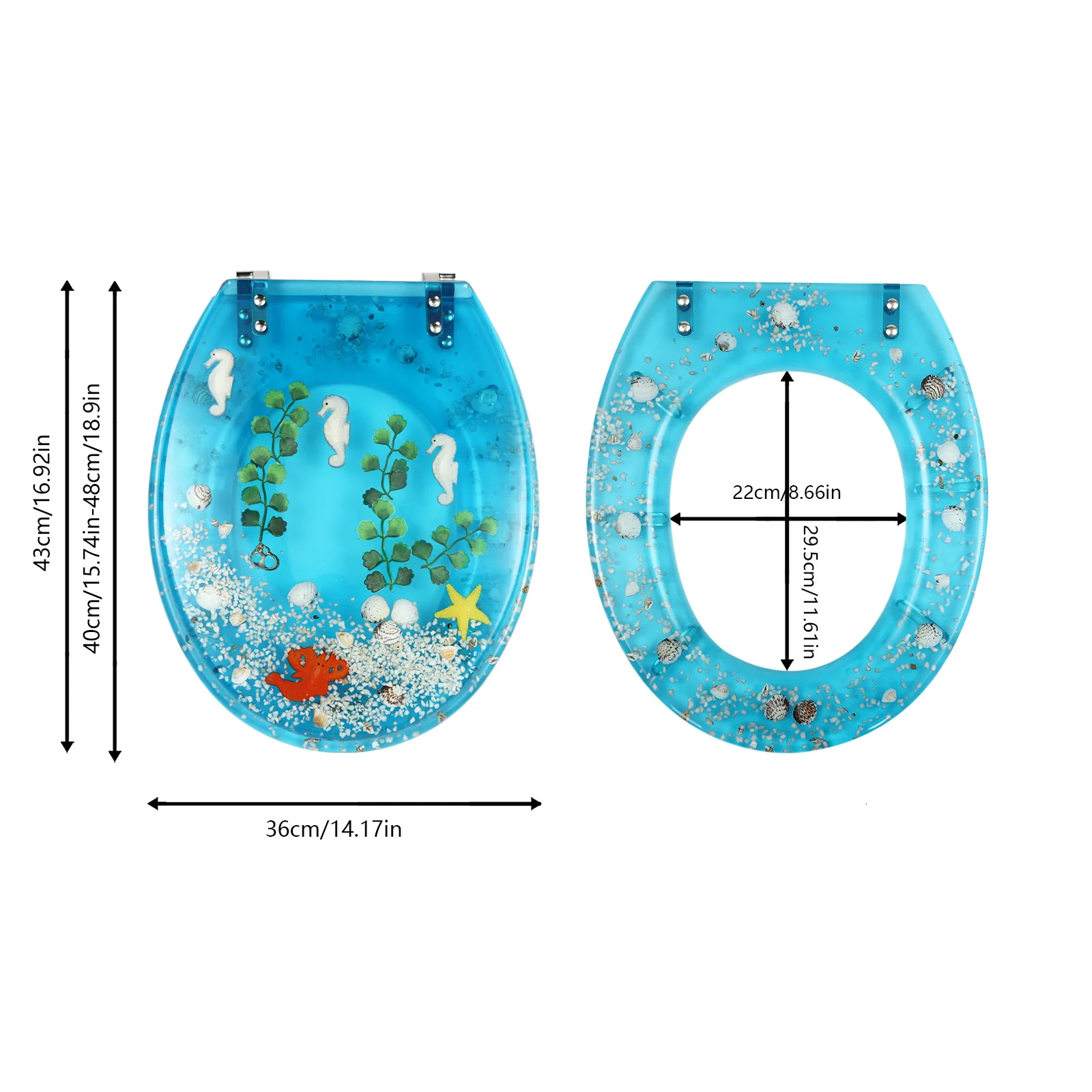 Resin U/V type Toilet Seat,Aquarium Seat Blue Sea Fish Shells Shape Toilet Seat