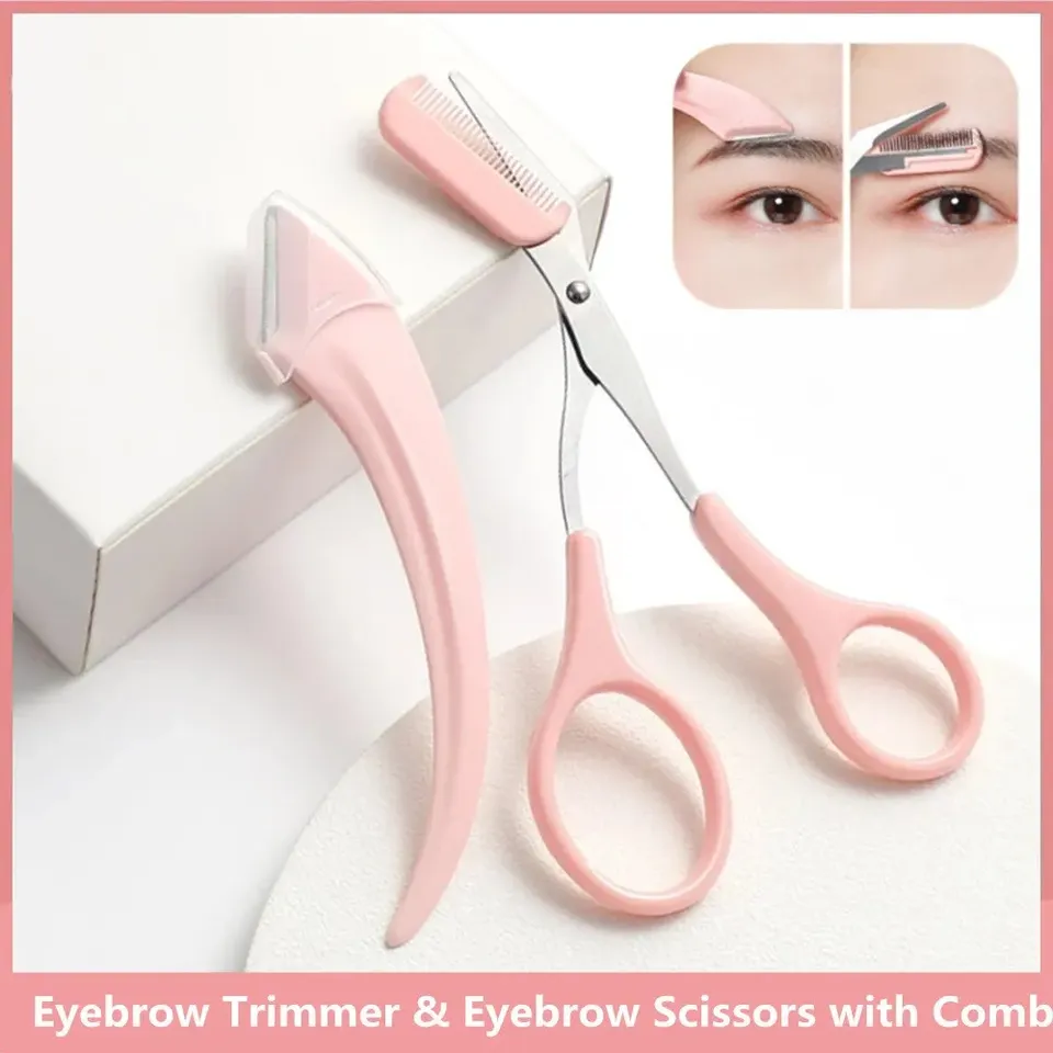 Wholesale Eyebrow Scissor With Comb Brow TrimmerScraper Accesso EyebrowTrimming Knife Eyebrow Face Razor For Women Professional
