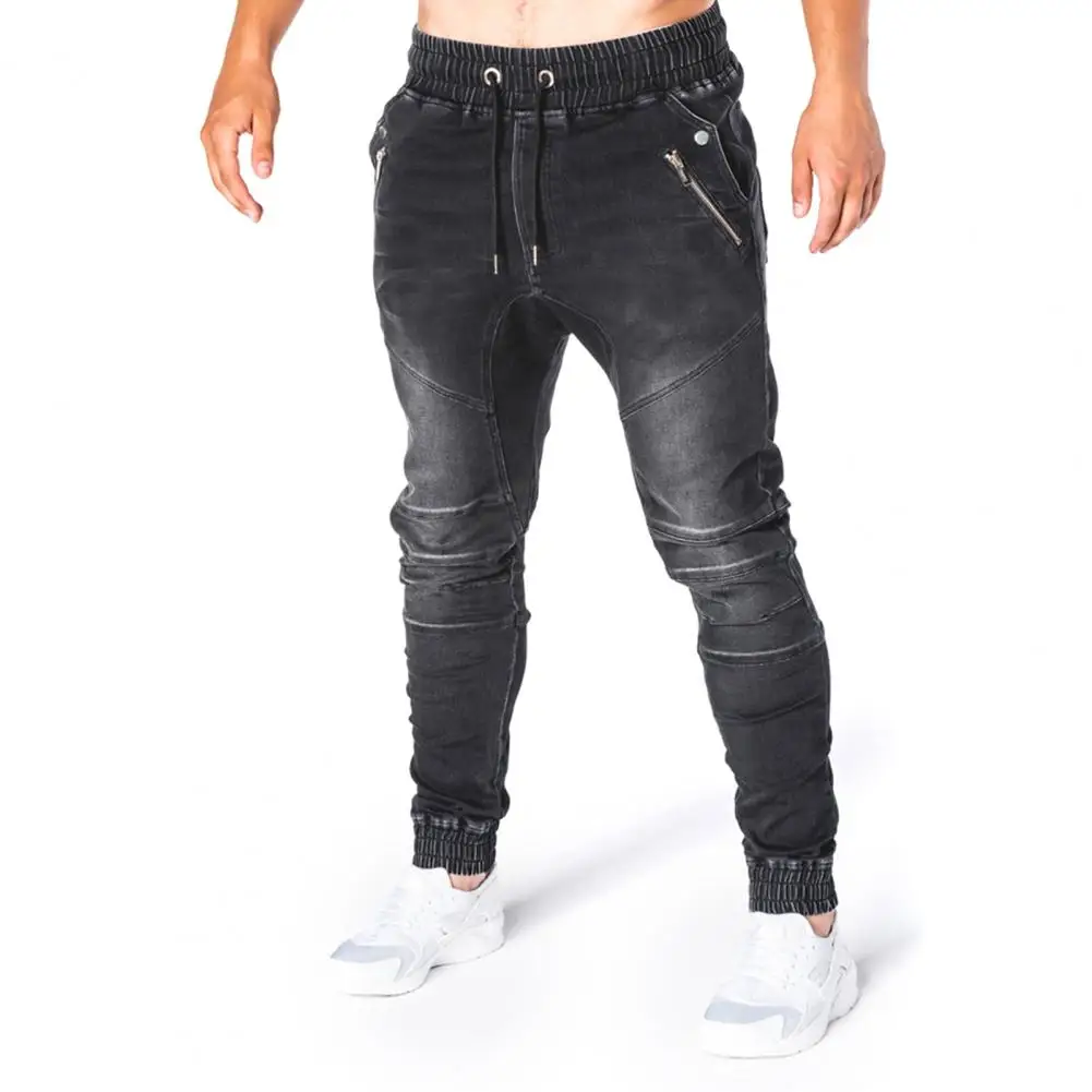 Men Jeans Slim Male All Match Ankle Tied Lace-up Denim Pants Denim Pants for Work 5