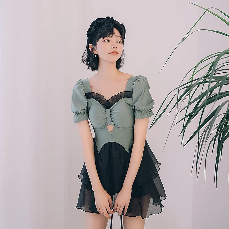 

Wisuwore 2023 Asian's New Conservative Swimwsuit Women's Split Skirt Ins Style Onepiece Bathing Suit Hot Spring Student Swimwear