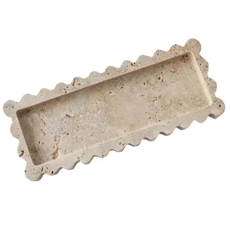 Modern Light Luxury Style Natural Marble Rectangular Lace Tray Model Room Home Desktop Storage Bathroom Decoration Ornaments 5