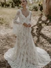 Bohemian Flare Sleeve Long Wedding Dresses For Women With Chapel Train Lace A-Line Bride Dresses Full Sleeve V-neck Bridal Gown 3