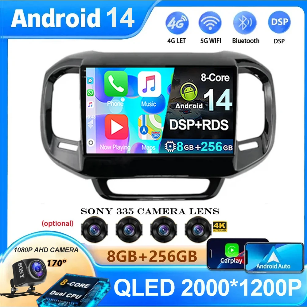 

360 камера Android 14 для FIAT Toro 2017 - 2021 автомобильное радио автонавигация GPS Carplay стерео 4G WIFI DSP мультимедийный видеоплеер