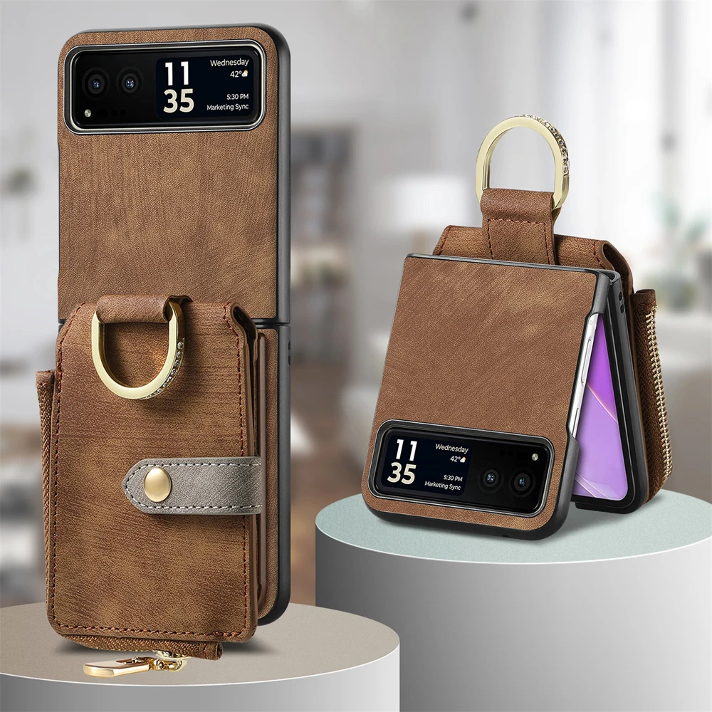 Luxury Leather Wallet Phone Case with Ring and Card Holder