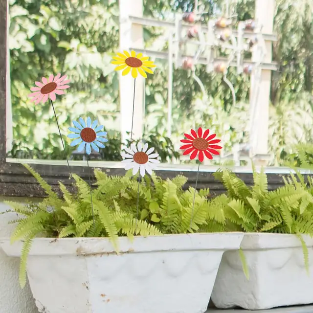 5Db/Beállított Virágbetét Színes Időjárási És Rezisztens Barkácsolás Gyönyörű Fémkert Napraforgó Tétek - Image 5