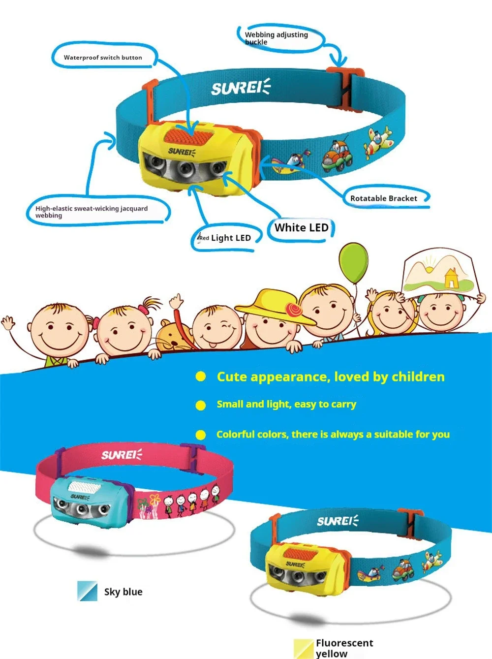 Description Picture 4 of itemShanlishi Children's Outdoor Headlight Headworn Night Running LED Mountaineering Camping Light Summer Camp Waterproof Headlight