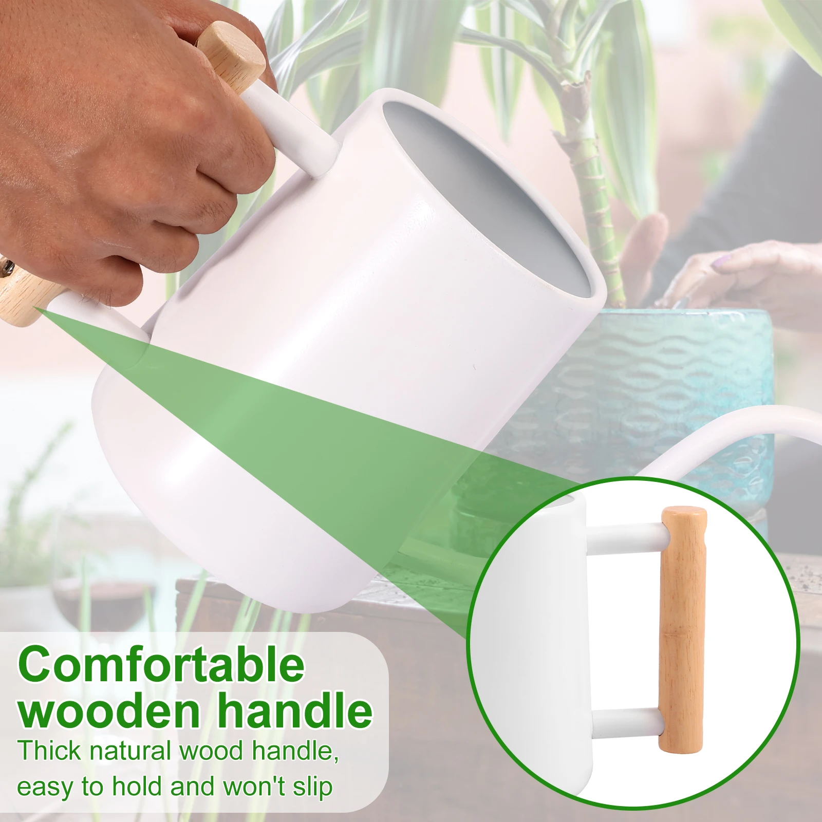 1L Watering Can with Wooden Handle Stainless Steel Watering Pot with Long Spout Watering Jug for Garden Houseplant Potted Plants - 3