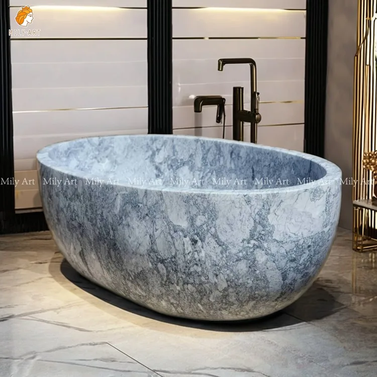 Grey Stone Round Marble Natural Graphic Design Modern Freestanding Bath Tub Bathtub for Sale