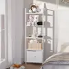 5 Tier Ladder Bookcase Open Shelf with Removable Fabric Drawer Sturdy Metal Frame Adjustable Shelves Living Room Office Storage 4